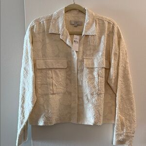 LOFT Ivory Floral Textured Blazer